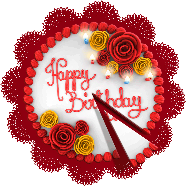 Spinning birthday cake with Happy Birthday message